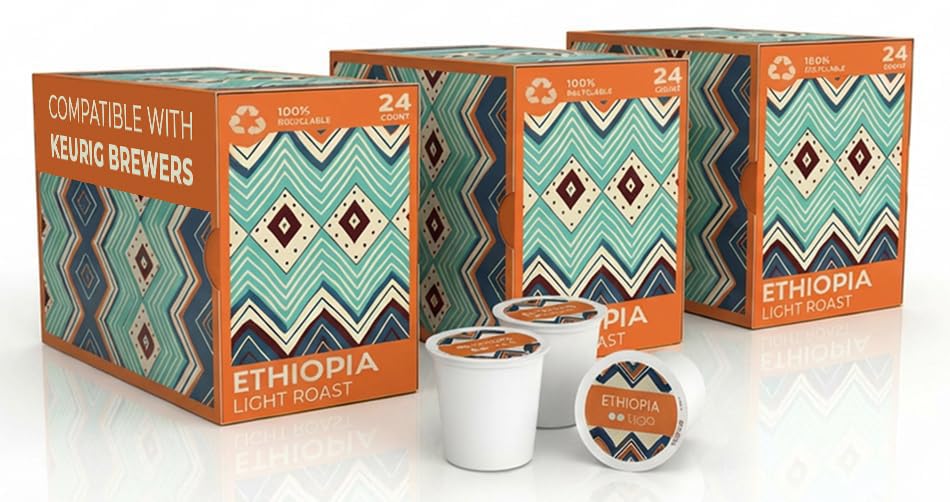 Atlas Coffee Club Coffee Pods - Light Roast, Single-Origin Ethiopia, 72 Count - Compatible with Keurig K-Cup Brewers - 100% Recyclable, Premium