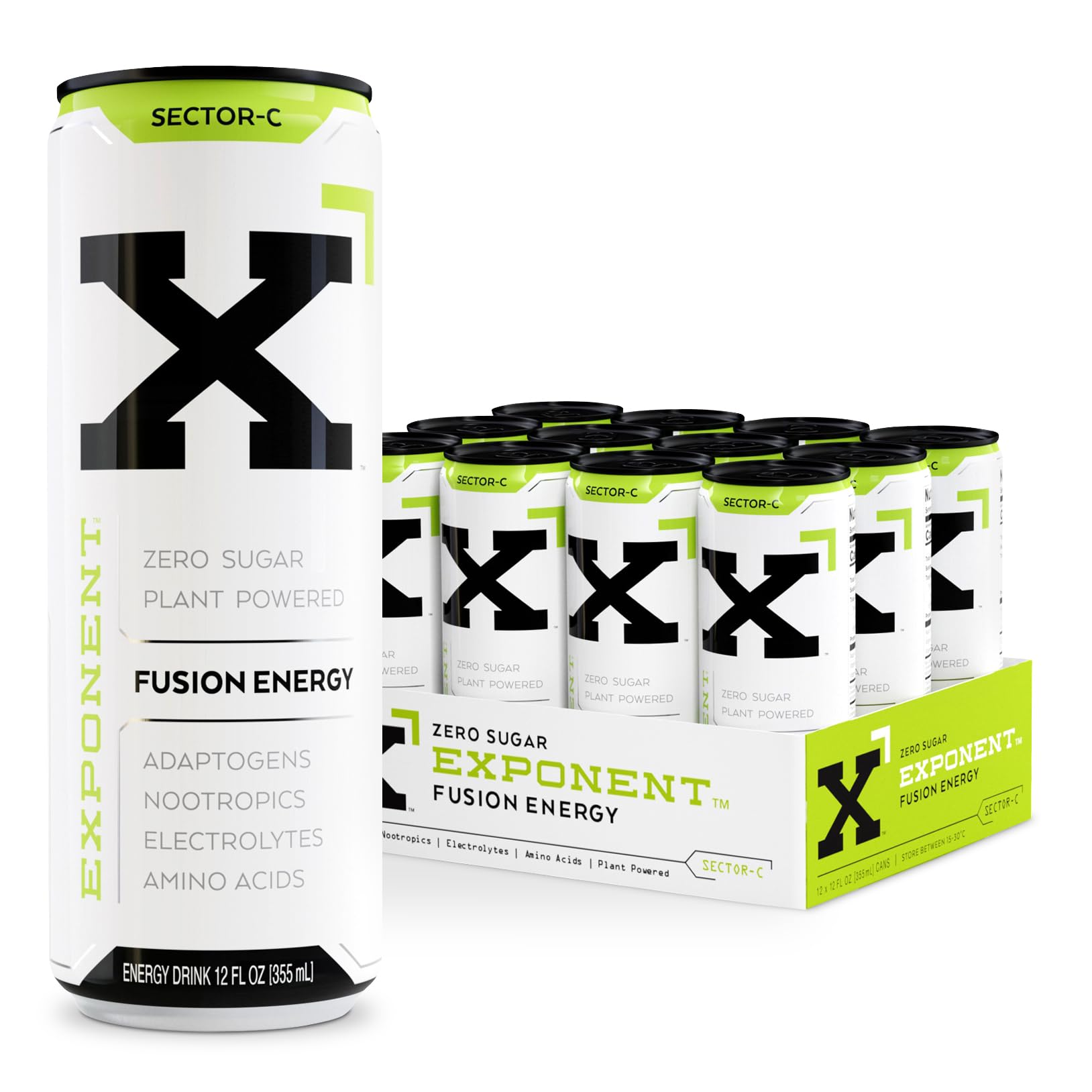 Exponent - Sector-C Fusion Energy Drink | Pack of 12, 355mL Cans | Light & Crisp Citrus Blend | Zero Sugar & Sucralose | Naturally Sourced Caffeine |