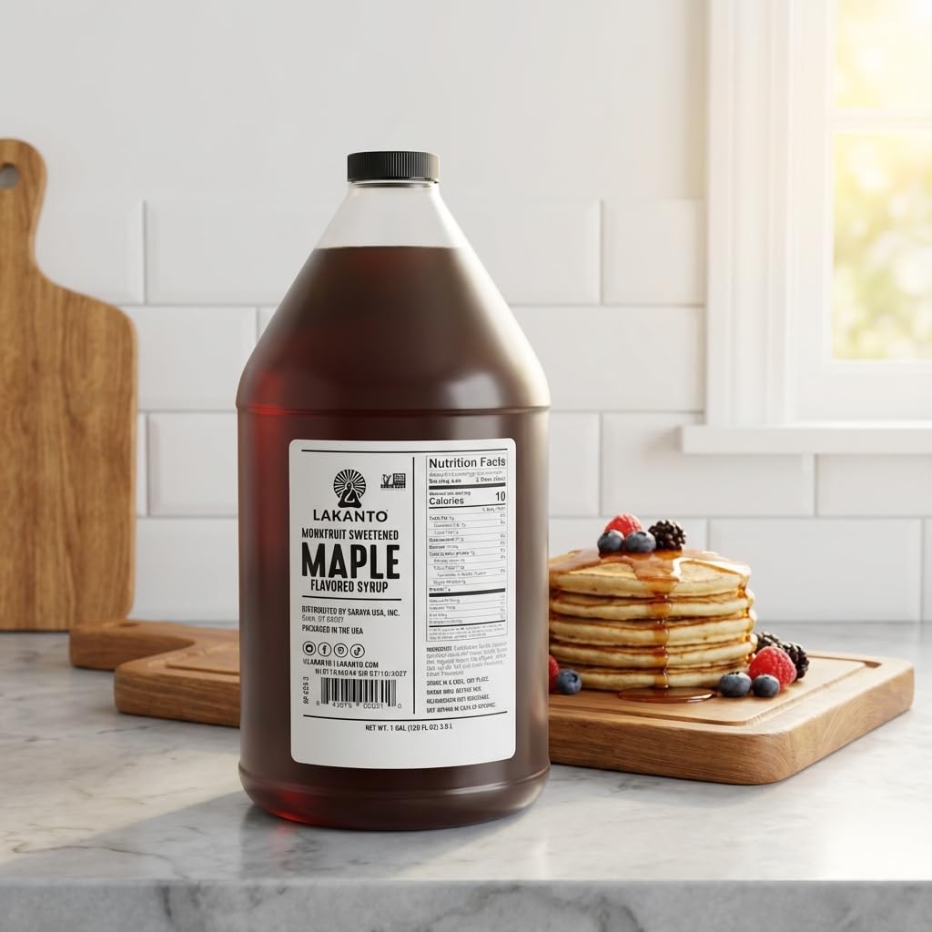 Lakanto Sugar Free Maple Flavored Syrup Sweetener with Monk Fruit and Erythritol, 128 fl oz