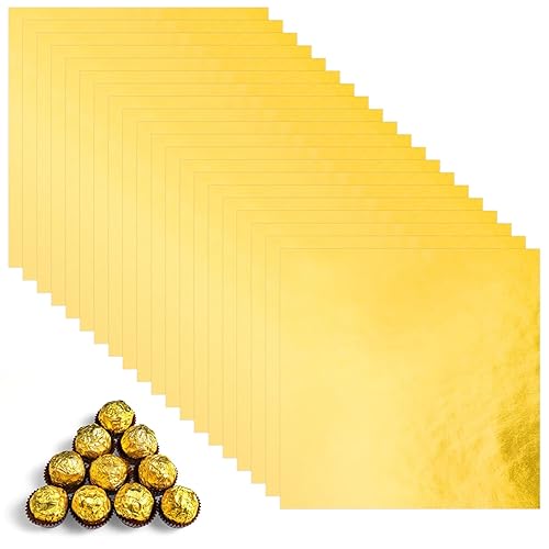 Toyosport Gold Foil Candy Wrappers for Chocolate, 100 Sheets of 7.9 x 7.9 Inches, Glossy Aluminum Foil Paper for Homemade Candies, Perfect