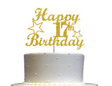 17 Birthday Cake Topper Gold Glitter, Party Decoration Ideas, Premium Quality, Sturdy Doubled Sided Glitter, Acrylic Stick. Made in USA (17th)