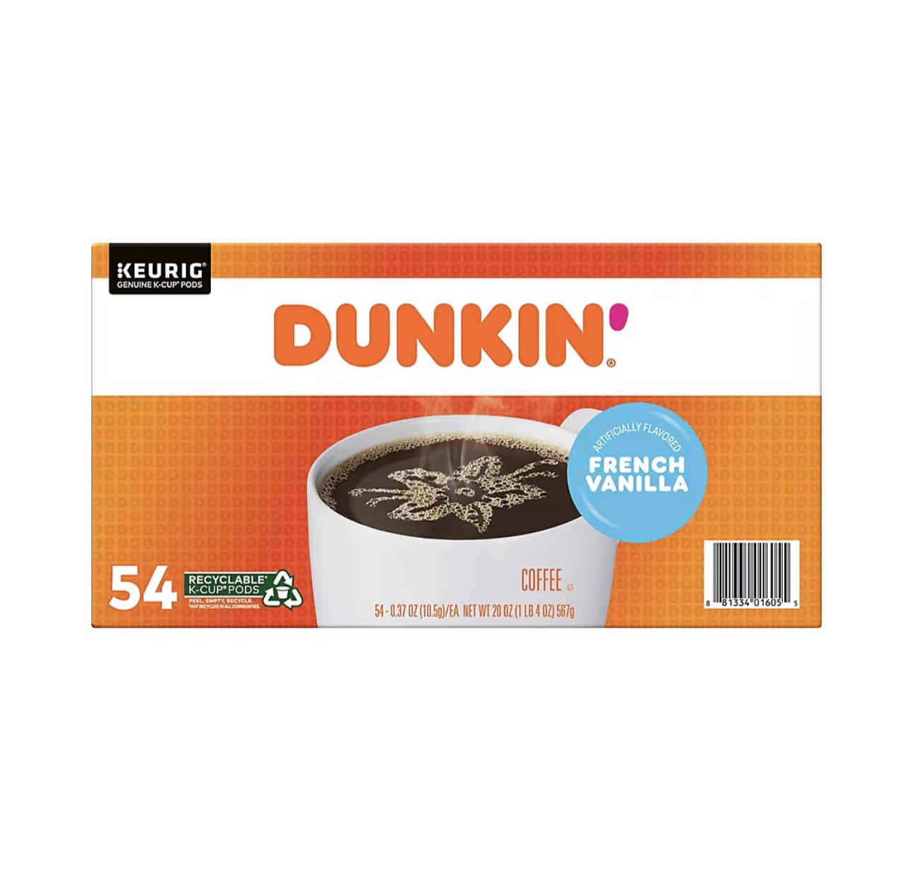 Dunkin' French Vanilla Coffee, 54 Keurig K-Cup Pods