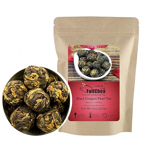 FullChea - Black Dragon Pearl Tea - Special Yunnan Black Tea - Loose Leaf Tea - Medium Caffeine - Mild Flavor Mellow Tastes - 4oz / 113g