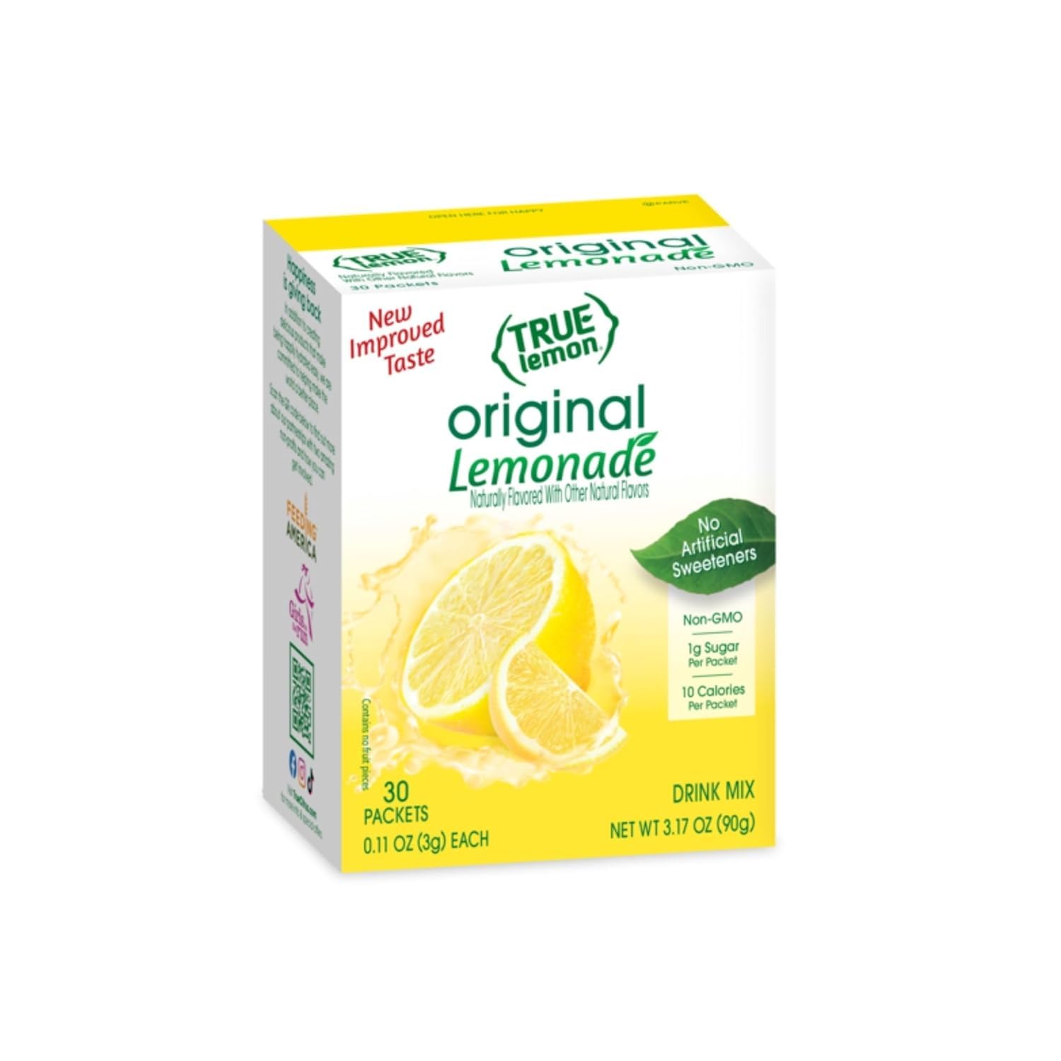 TRUE LEMON Original Lemonade Drink Mix| Made from Real Lemon | No Preservatives, No Artificial Sweeteners, Gluten Free | Water Flavor Packets & Water