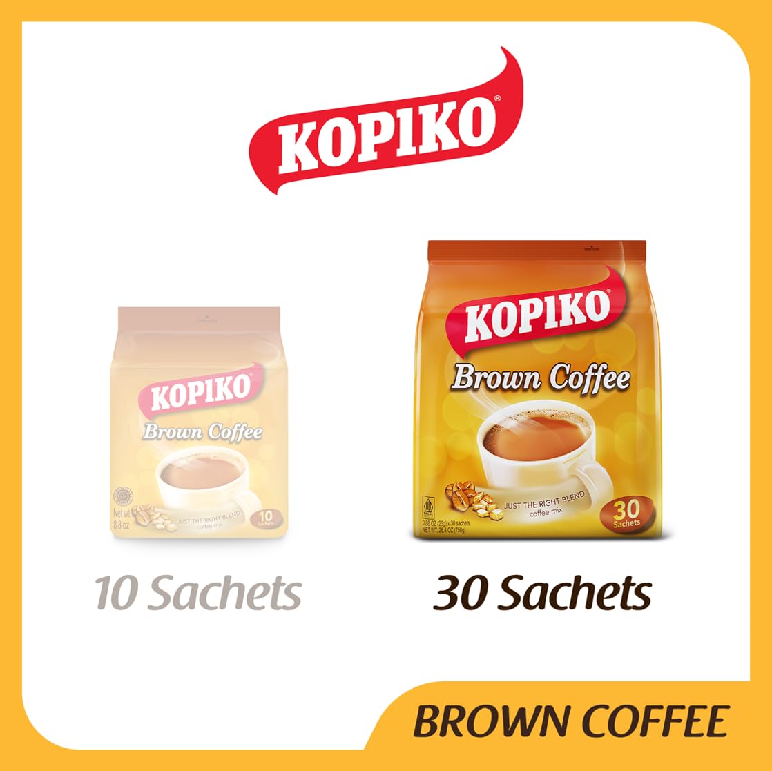Kopiko Brown Instant Coffee Mix - Authentic Indonesian Volcanic Coffee - Taste the Irresistibly Delicious Coffee with Brown Sugar (0.88 OZ/25gr x 30