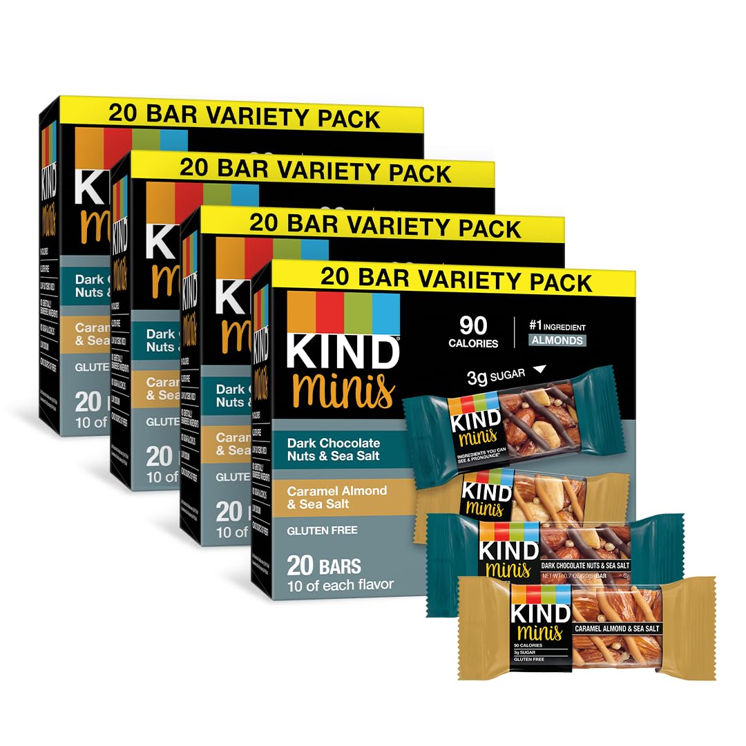 KIND Bar Mini's, Dark Chocolate Nuts/Caramel Almond & Sea Salt, Gluten Free, Low Sugar, 10 Count (Pack of 8)