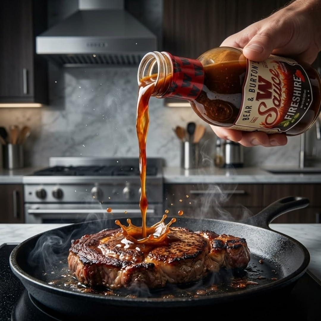 Bear & Burton's The W Sauce Fireshire Sauce - 12 oz Bottles - Worcestershire Style - Worshestire Flavor - Worcester Alternative Original