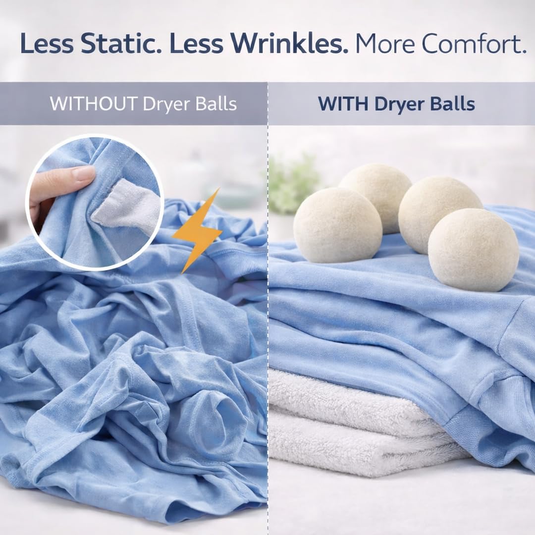 Wool Dryer Balls 4 Pack XL 7cm, 100% New Zealand Wool, Reusable 1000+ Loads, Natural Fabric Softener Alternative, Reduces Static & Wrinkles.