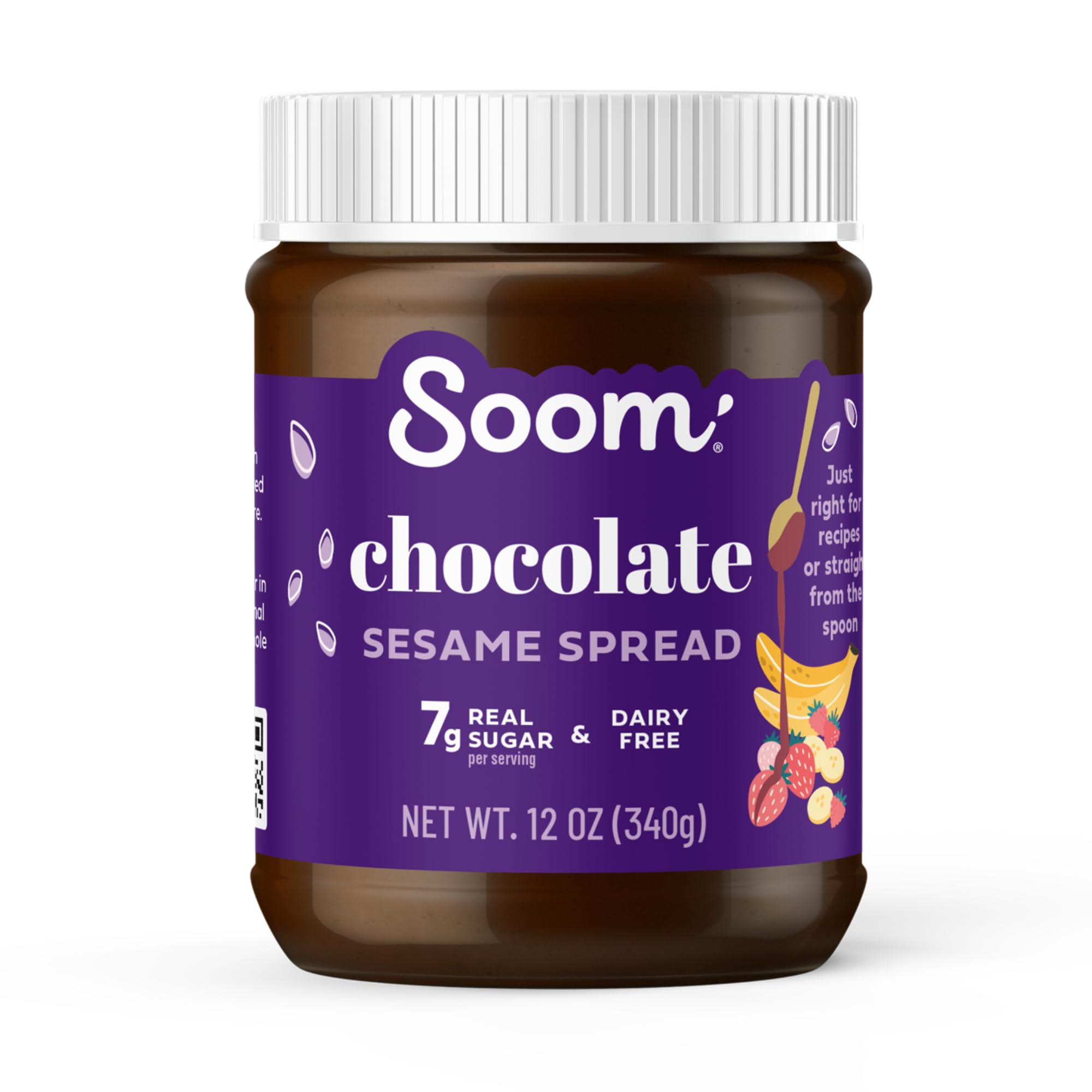Soom Foods Chocolate Sesame Spread - 12oz | Made with 3 Ingredients, Low Sugar, Dairy-Free, No Nuts, No Gluten, Palm Oil-Free | 5g Protein | Better