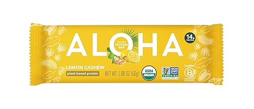 ALOHA Organic Plant Based Protein Bars - Lemon Cashew - Single Bar - Vegan, Low Sugar, Gluten-Free, Paleo, Low Carb, Non-GMO, No Stevia & No