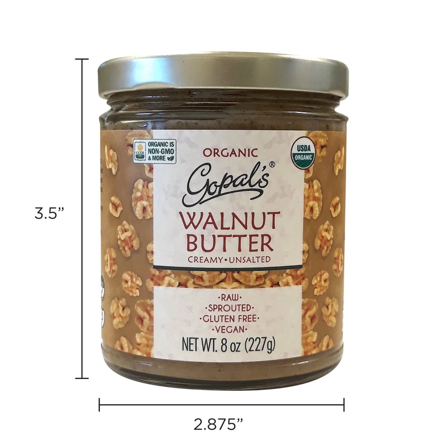 Gopal’s Sprouted Organic Raw Walnut Butter, 100% Gluten-Free (Unsalted) 8 Ounces | Keto, and Paleo-Friendly
