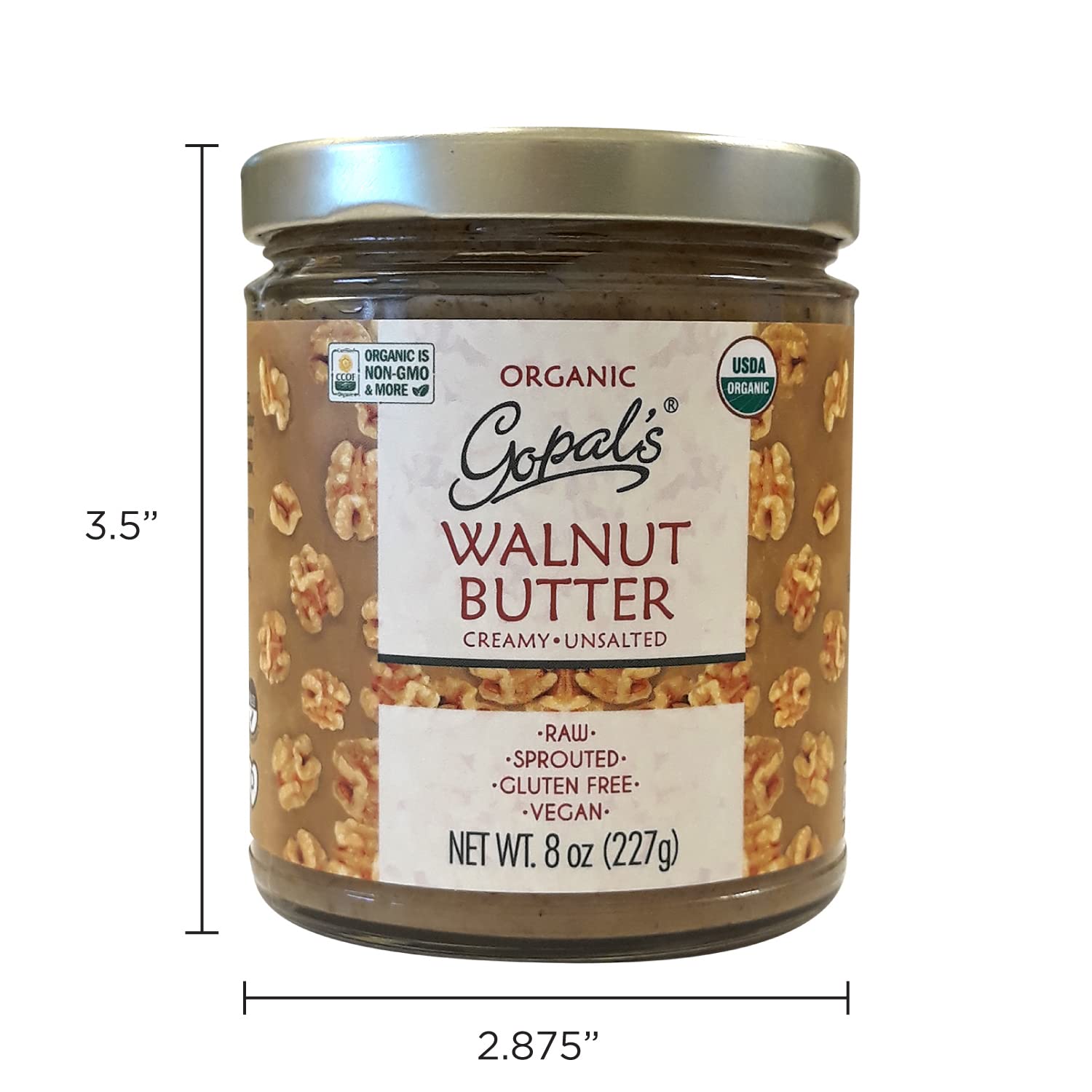 Gopal’s Sprouted Organic Raw Walnut Butter, 100% Gluten-Free (Unsalted) 8 Ounces | Keto, and Paleo-Friendly