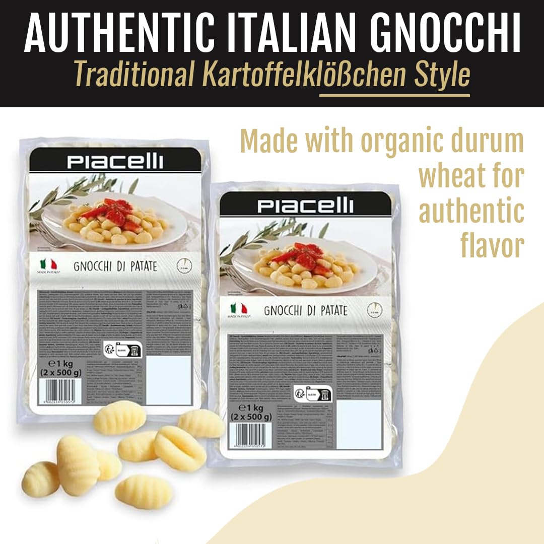 Piacelli Potato Gnocchi- Fresh Gnocchi Pasta Made with Organic Durum Wheat for Authentic Italian Taste- Healthy Pasta with Simple, Nutritious