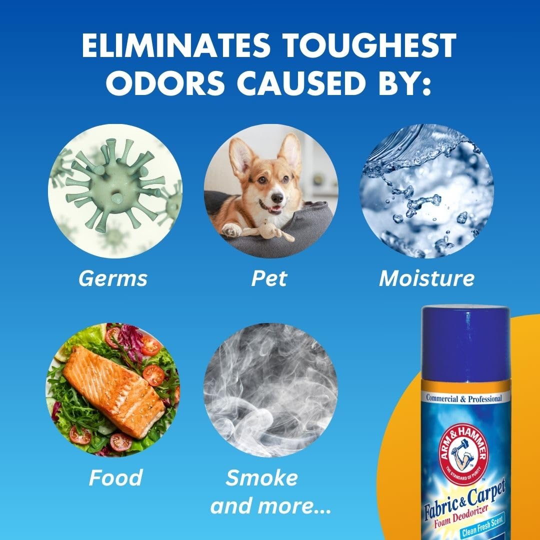 Arm and Hammer Fabric and Carpet Foam Deodorizer Professional, Aerosol, Fresh Scent, 15 fl oz (Case of 8)