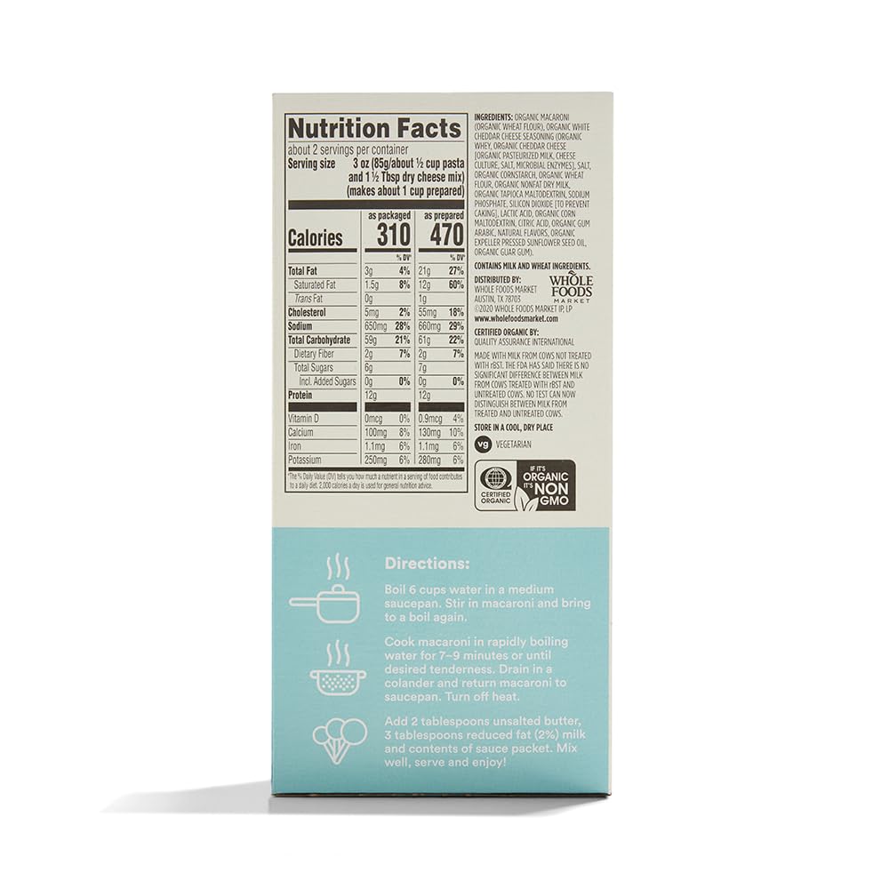 365 by Whole Foods Market, Macaroni And Cheese White Cheddar Shells Organic, 6 Ounce