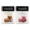 PROTIFIT - High Protein Caramel Caffe Latte & Strawberry Pudding & Shake Mix 2 Pack, 15g Protein, Low Calorie, Low Fat, Low Carb, Aspartame Free, Idea