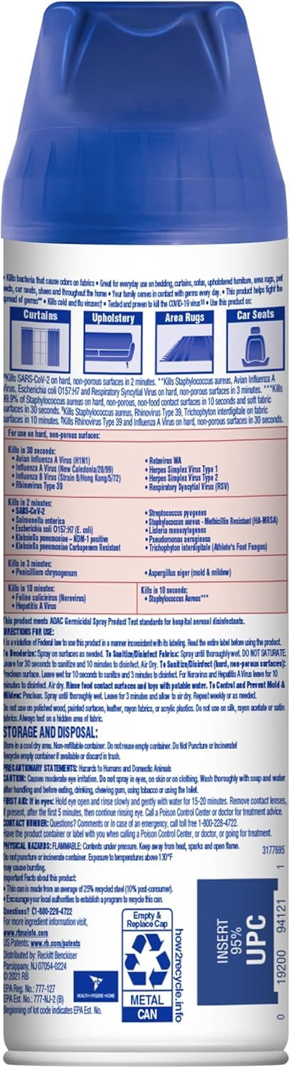 Lysol Fabric Disinfectant Spray, Sanitizing and Antibacterial Spray, For Disinfecting and Deodorizing Soft Furnishings, Lavender Fields 15 Fl. Oz