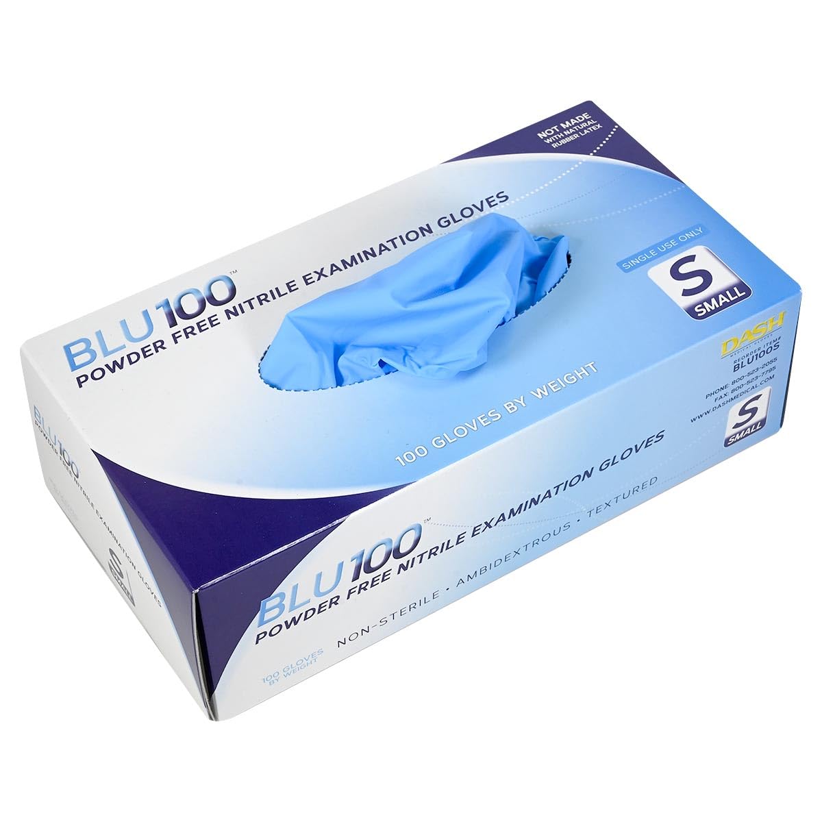 DASH Box of 100 - BLU100XS BLU100 Nitrile Exam Gloves - Light Blue - 4.3 mil