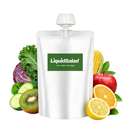 Liquid Salad High Fiber Veggie Pouches, Superfood Smoothie with Prebiotic & 16 Fruits & Vegetables, Convenient Ready-to-Eat Juice for Gut Health