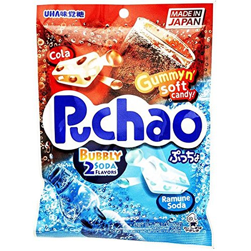 Puchao Gummy n' Soft Candy, Cola and Ramune Soda Flavors, 3.53 oz, Pack of 3