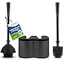 UMIEN Toilet Brush and Plunger Set 18-in - Updated 2025 No-Rust - Stainless Steel Design - Long Handles - with Freestanding Canister (Matte Black)