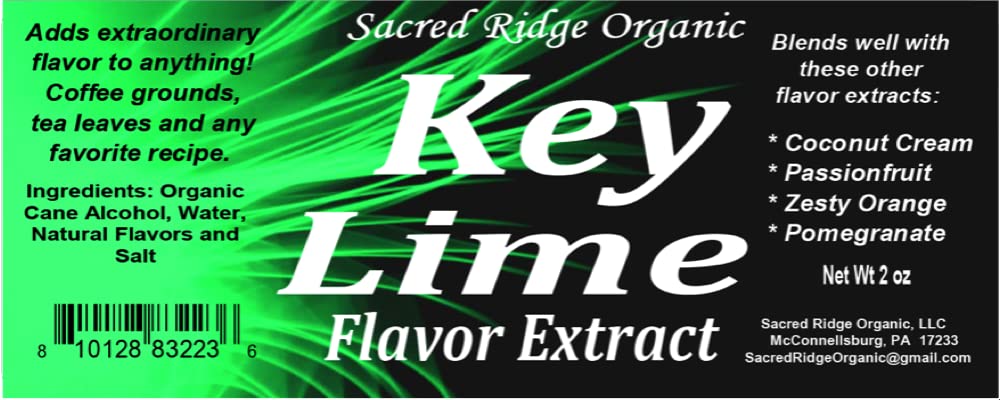 Key Lime Flavor Extract Organic 2 oz - Water Soluble, Sugar Free Flavor Drops for Baking, Drinks, Ice Cream, Candy, Natural Food Grade Flavoring