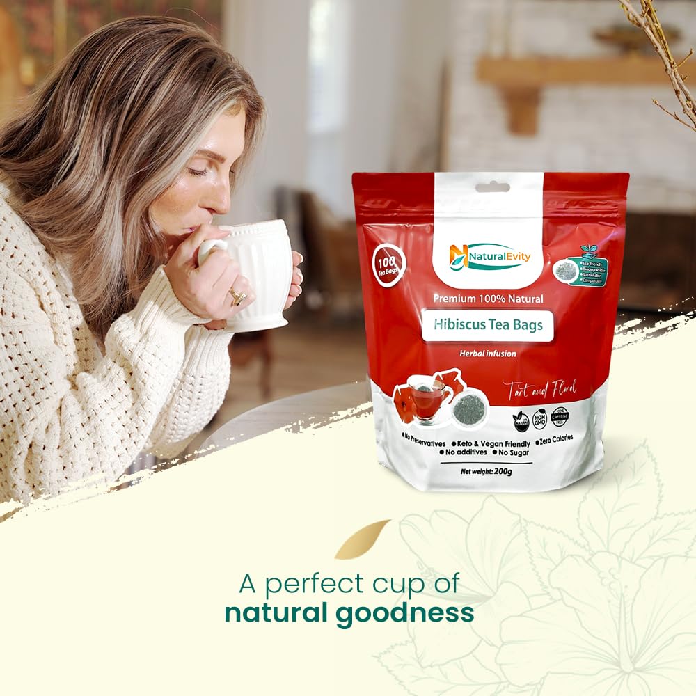 Hibiscus Tea Bags (100 Count) - Flor de Jamaica Herbal Tea, Caffeine-Free Hibiscus Tea, Antioxidant-Rich, & Non-GMO - NaturalEvity - Ayurveda