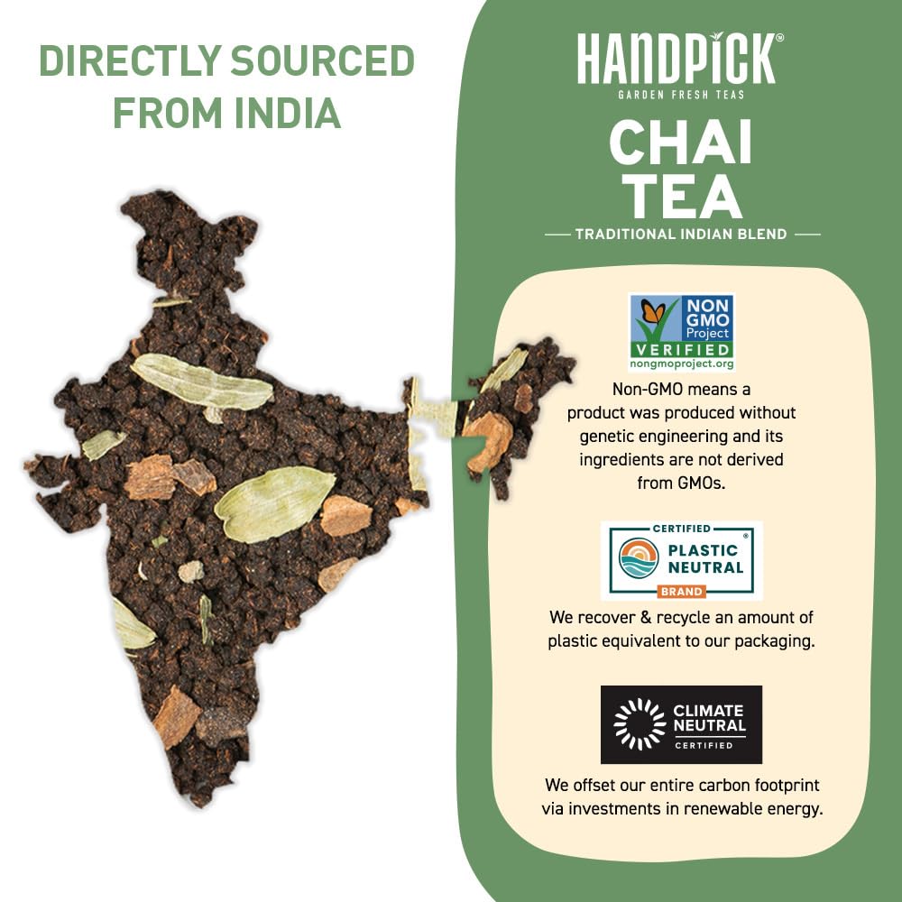 HANDPICK, Premium Chai Tea Loose Leaf (340g/12oz) | Blend Of Black Tea - Masala Chai Tea With Cinnamon, Cardamom, Cloves & Black Pepper | Resealable