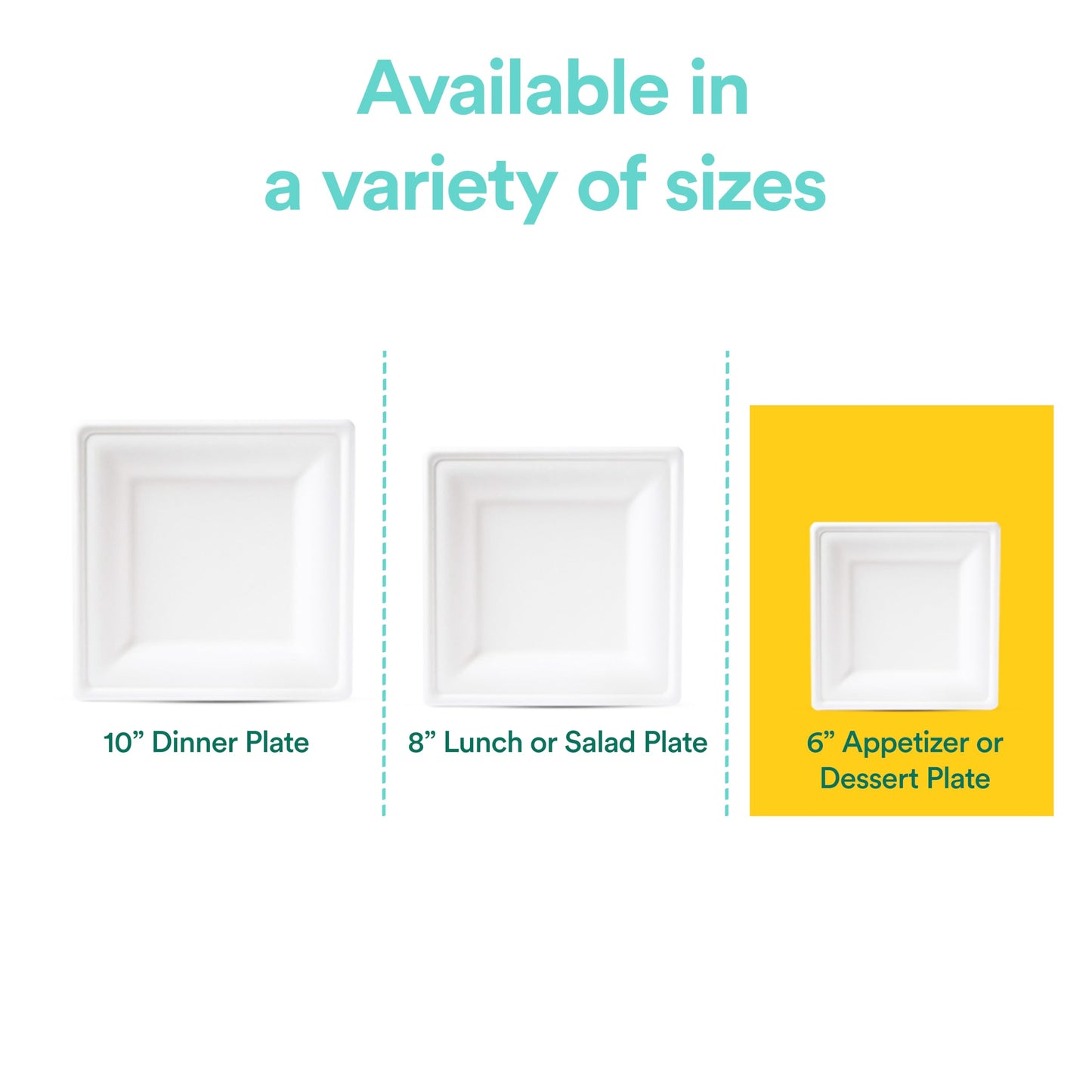 ECO SOUL Compostable Paper Plates 6 Inch, 100 Pack - Small Disposable Dessert Plates, Heavy Duty, White Bagasse, Leak-Resistant, Microwave Safe
