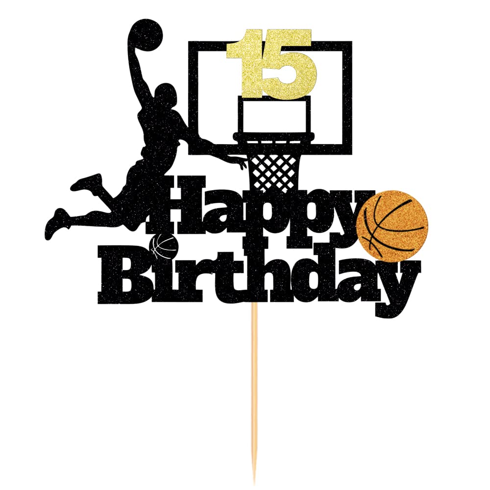 Basketball Happy 15th Birthday Cake Topper-Basketball Themed Birthday Party Cake Decoration-15 Years Birthday Party Supplies (15th)