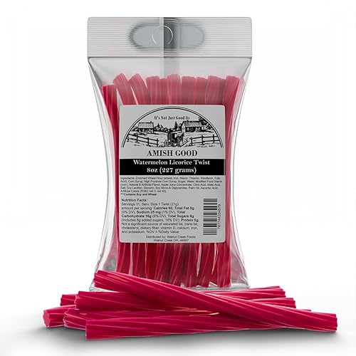 Amish Good Gourmet Licorice Twist Candy - Premium Sweet & Chewy Treat, Watermelon Jumbo Licorice Twist Perfect Snack Under 100 Calories