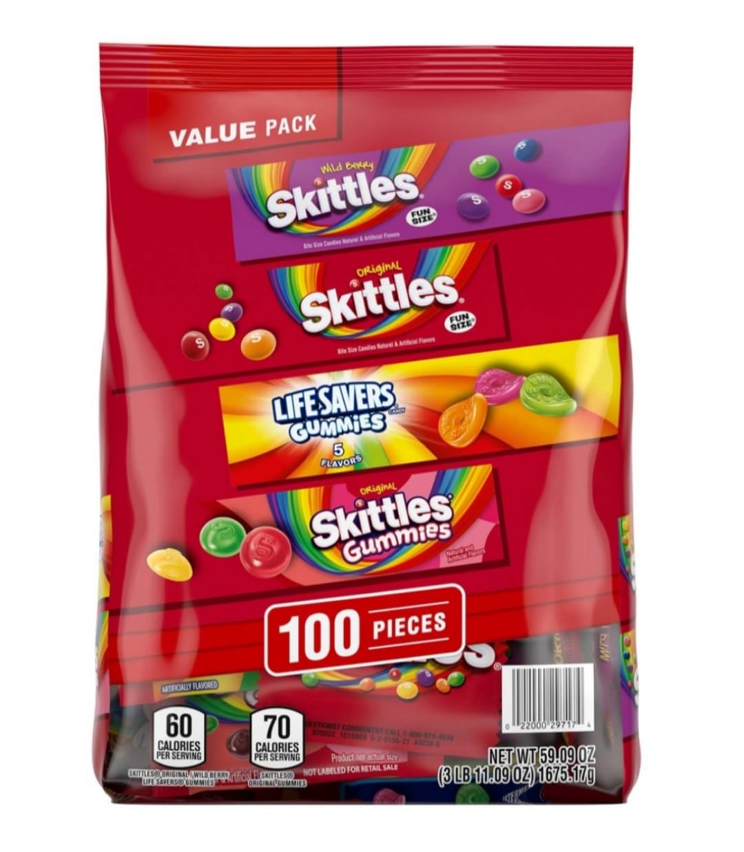 HUBZ Assorted Candy Variety Pack, 100 Pieces, Skittles, Gummies and Life Savers, Bulk Bag
