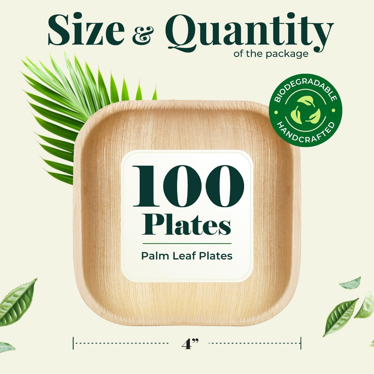 Palm Leaf Plates 4 Inch Bamboo Plate Disposable 100 Pack Small Dessert and Appetizer Square Party Plates Biodegradable Compostable Cocktail Better