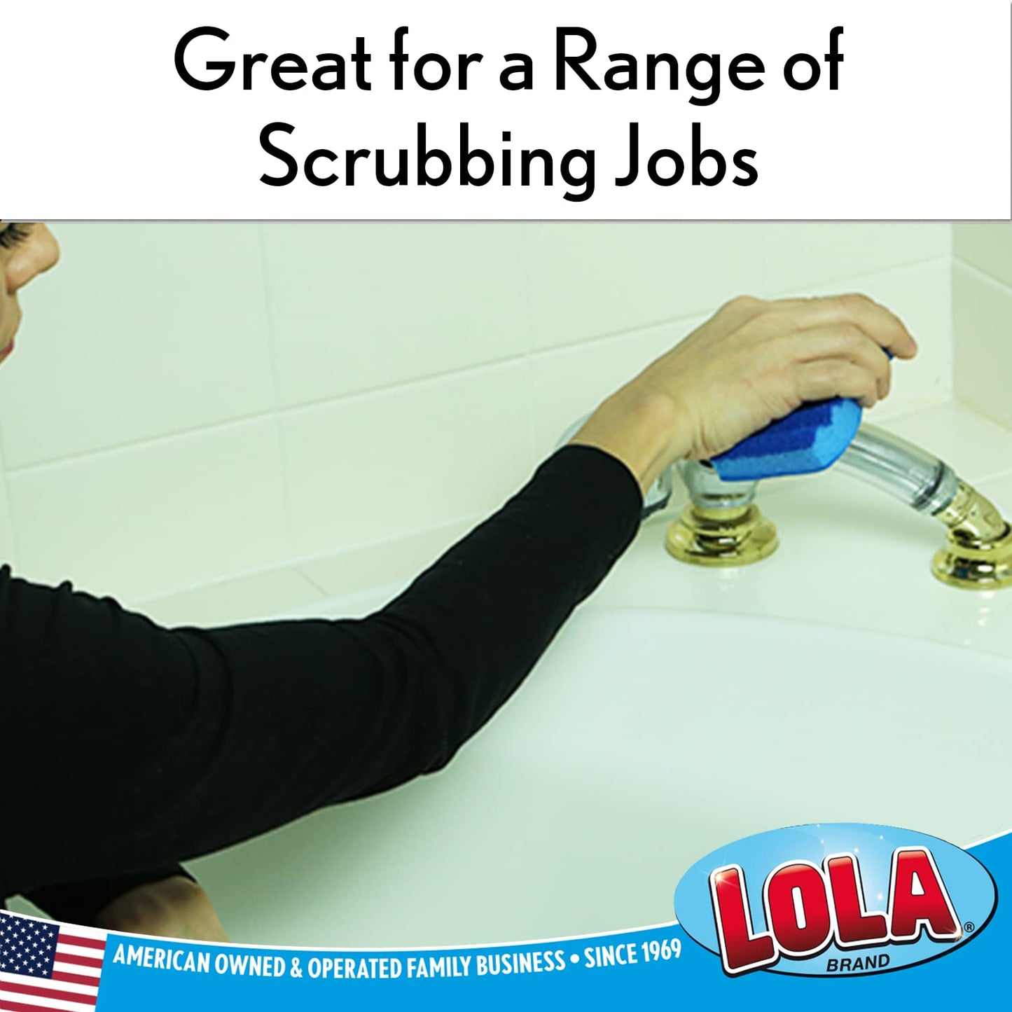 LOLA All Purpose Scrub Sponge, 2 Pack, Made in USA Scrub Sponge- Superior Technology, Non-Scratch, Long Lasting - Dishes, Mugs, Non-Stick Cookware