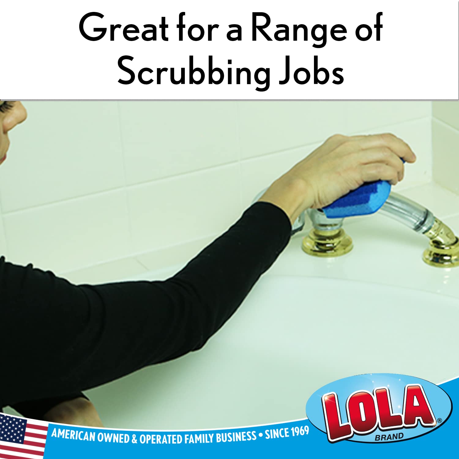 LOLA All Purpose Scrub Sponge, 2 Pack, Made in USA Scrub Sponge- Superior Technology, Non-Scratch, Long Lasting - Dishes, Mugs, Non-Stick Cookware