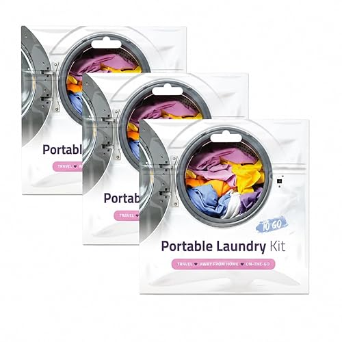 Portable Laundry Kit - Travel Clothes Cleaning Essentials with Liquid Detergent, Stain Remover Wipe, Dryer Sheet & Laundry Bag - Bulk Supply