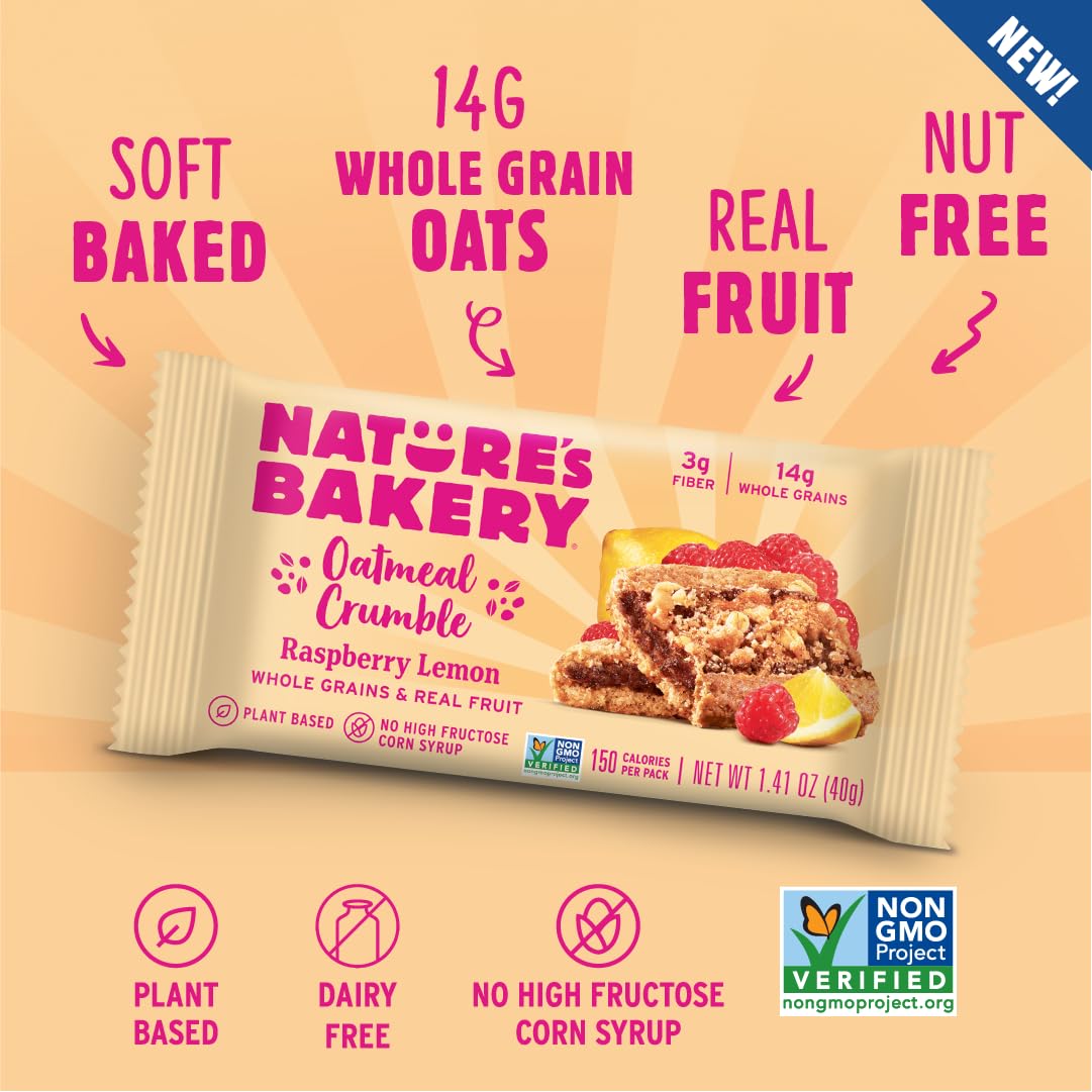 Nature's Bakery Oatmeal Crumble Bars, Raspberry Lemon, Real Fruit, Vegan, Non-GMO, Breakfast Bar, 6 boxes with 6 twin packs (36 twin packs)