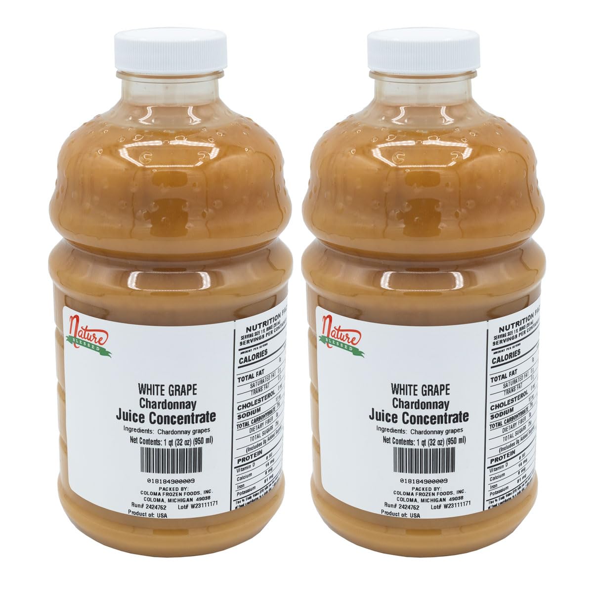 Nature Blessed 100% Chardonnay White Grape Fruit Juice Concentrate - 2 Quarts (2/32 fl oz bottles), Applications: Home Wine Making, Home Brewing