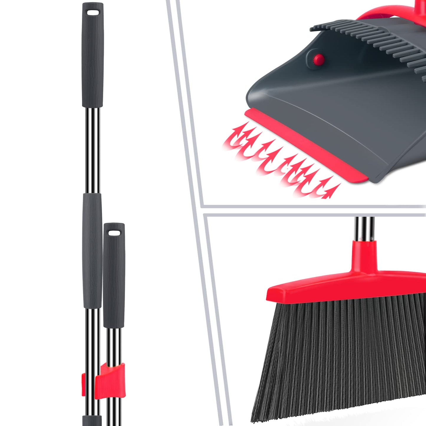 Ivandar Broom and Dustpan Set,Broom with Dustpan Combo Set Dust pan with Long Handle, for Home Kitchen Room Office Lobby Floor Use Upright Stand