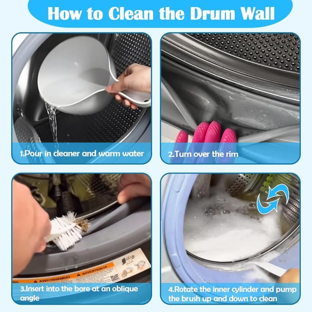Washing Machine Cleaner Brush Set (6-Pcs) for Front & Top Load Washers - Deep Cleaning Kit for Rubber Seal, Drum, Dispenser, Tight Gaps & Multipurpose