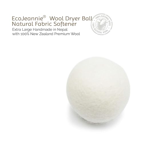 EcoJeannie Wool Dryer Ball 1 Piece - Premium XL Organic Eco-Friendly Natural Unscented Non-Toxic Felt Laundry Ball