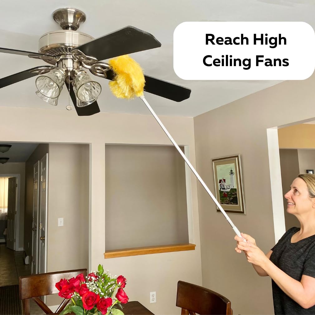Evelots Ceiling Fan Blade Brush Cleaner - Long Extension Pole - Brush Both Sides at the Same Time - Scratch Resistant Microfiber Feather Cobweb Duster