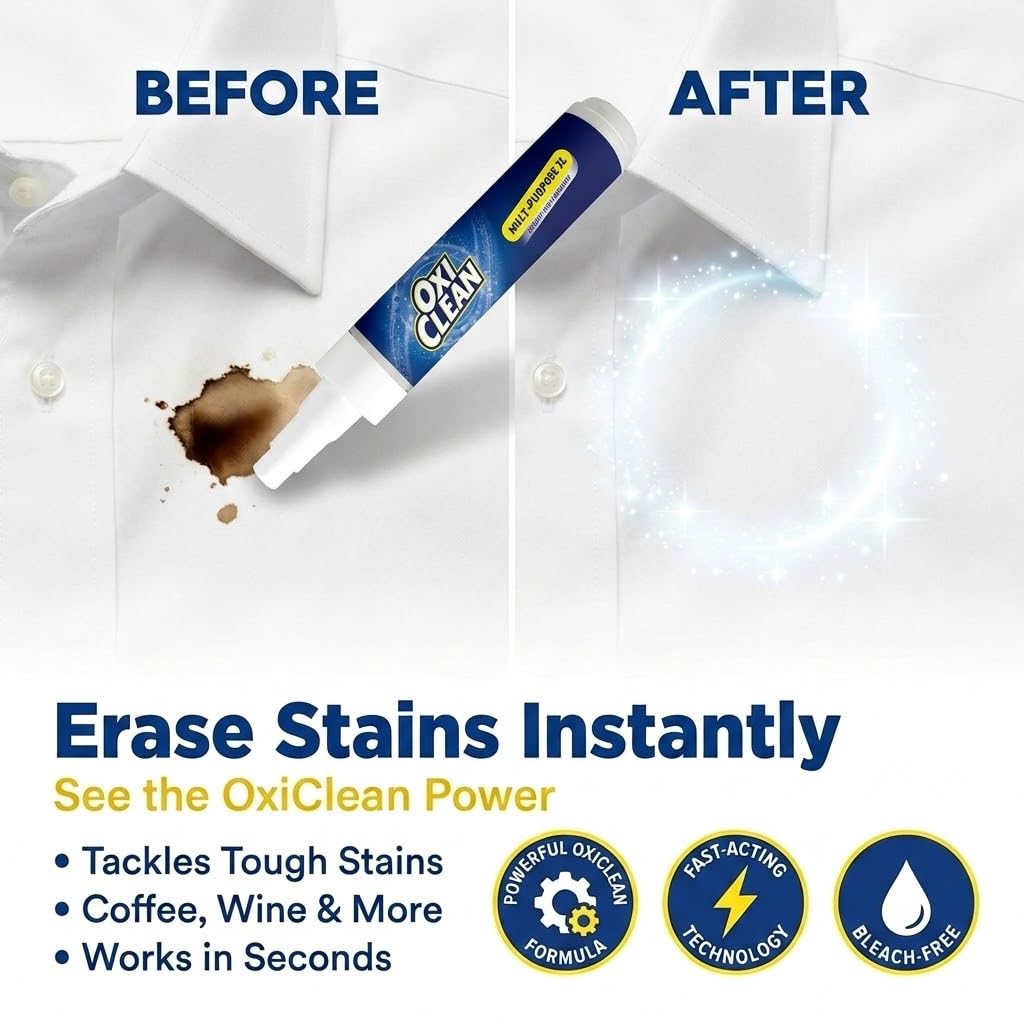 OxiClean On The Go Stain Remover Pen, 0.74 Fl Oz - Instant Travel Stain Cleaner for Clothes, Food, Wine, Coffee, Makeup, Portable & Easy Use