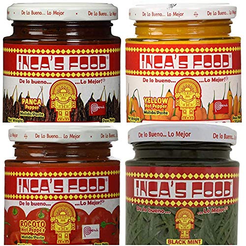 Inca's Food Mixed Sampler - Aji Amarillo, Aji Panca, Huacatay, and Aji Rocoto - (4) 7.5 Oz Jars