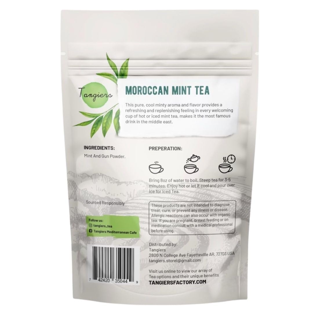 Moroccan Mint Tea - Tangiers Tea- Premium Green Tea with Refreshing Peppermint Leaves, Natural light Caffeine, 56g Loose Leaf