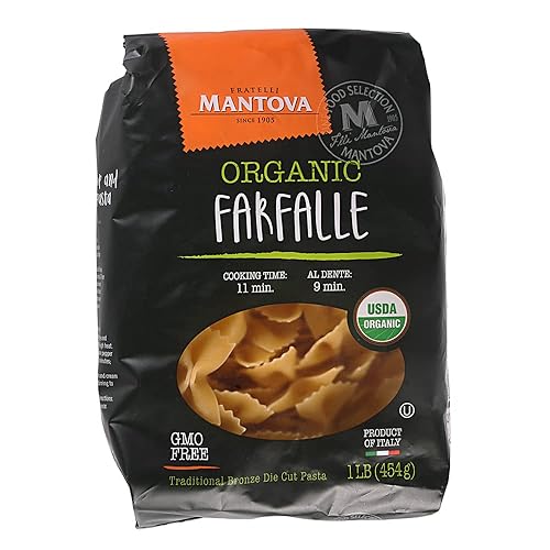 Mantova Organic Italian Farfalle Bowtie Pasta, 1 lb (Pack of 4), made of Organic durum wheat semolina.