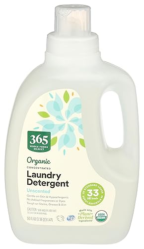 365 by Whole Foods Market, Organic Concentrated Laundry Detergent, Unscented, 33 HE Loads, 50 Fl Oz