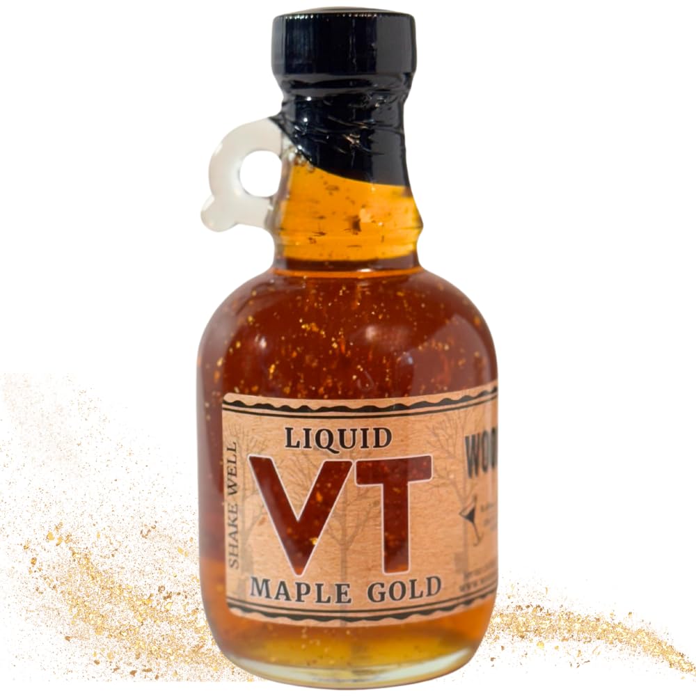 Wood’s Liquid Maple Gold - Vermont Maple Syrup with Real 24K Gold Flakes - Vegan, Plant-Based Sweetener - Small Batch, Artisanal, Luxury Syrup