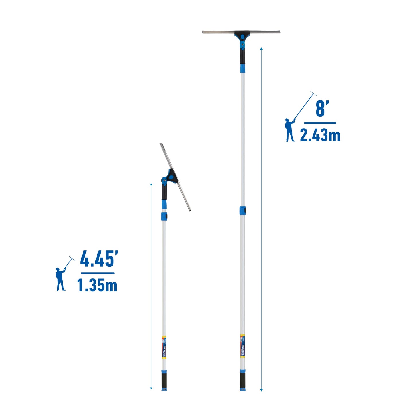 Unger Professional Connect and Clean 18” Grip Swivel Window, Glass Squeegee, and 8’ Pole, 180-Degree Pivoting Handle with Lock, Cleaning Supplies