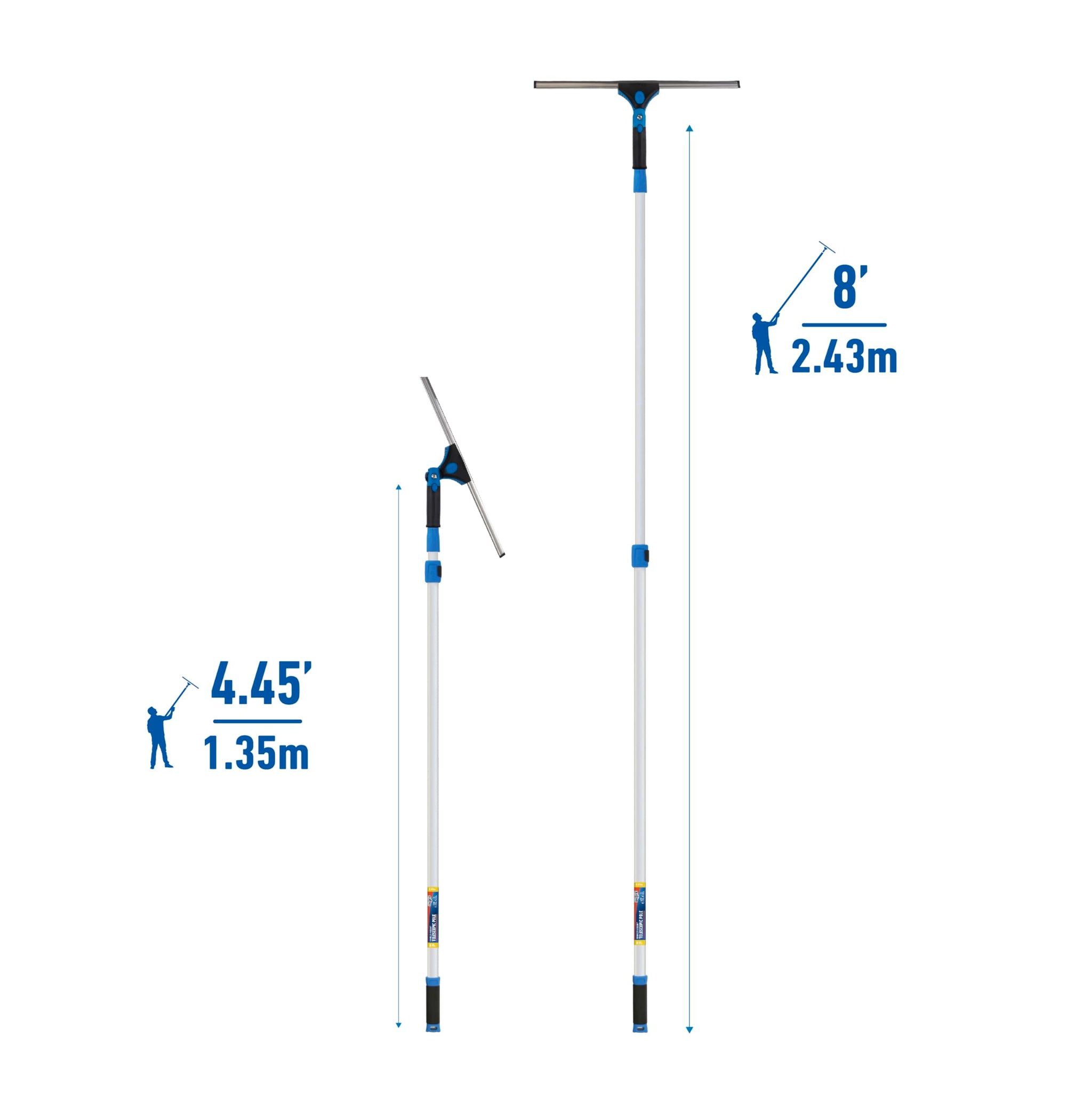 Unger Professional Connect and Clean 18” Grip Swivel Window, Glass Squeegee, and 8’ Pole, 180-Degree Pivoting Handle with Lock, Cleaning Supplies